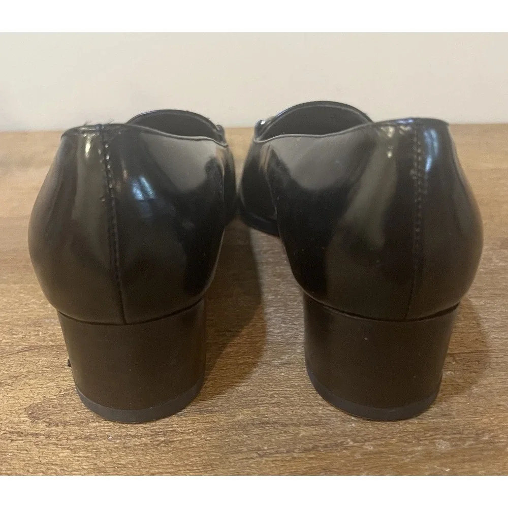 VTG Vaneli Made in Italy Black Patent Horsebit Square Toe Pumps Loafers 7M Y2K